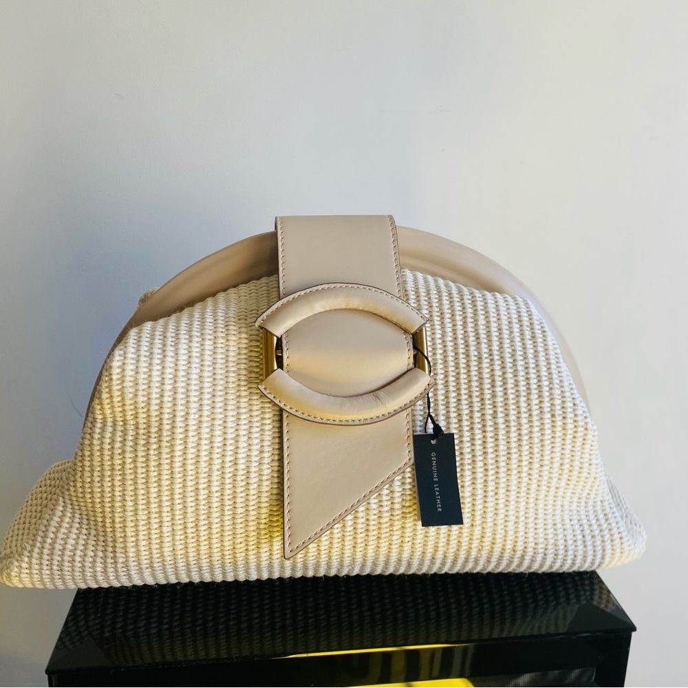 Banana Republic NWT Cream Woven Dome Handbag with Leather Accent